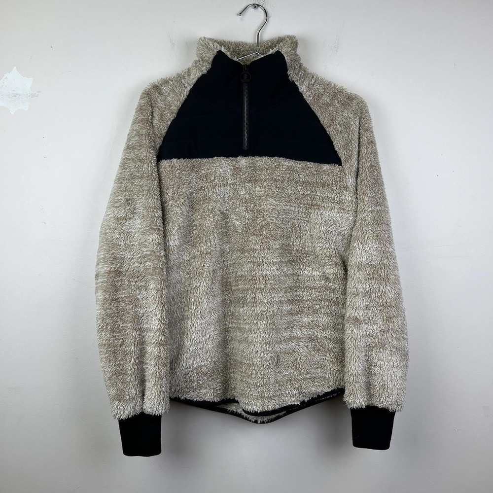 Lole Womens Medium Beige Black Quarter Zip Teddy Fleece Pullover LSW3711